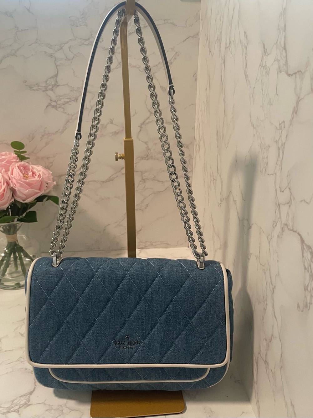 Kate Spade Carey Quilted Denim Medium Flap Shoulder/Crossbody Bag – Blue Multi